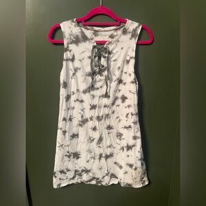 Arizona Jean Company dark green/gray & White Tie-Dye Lace-Up Tank Top